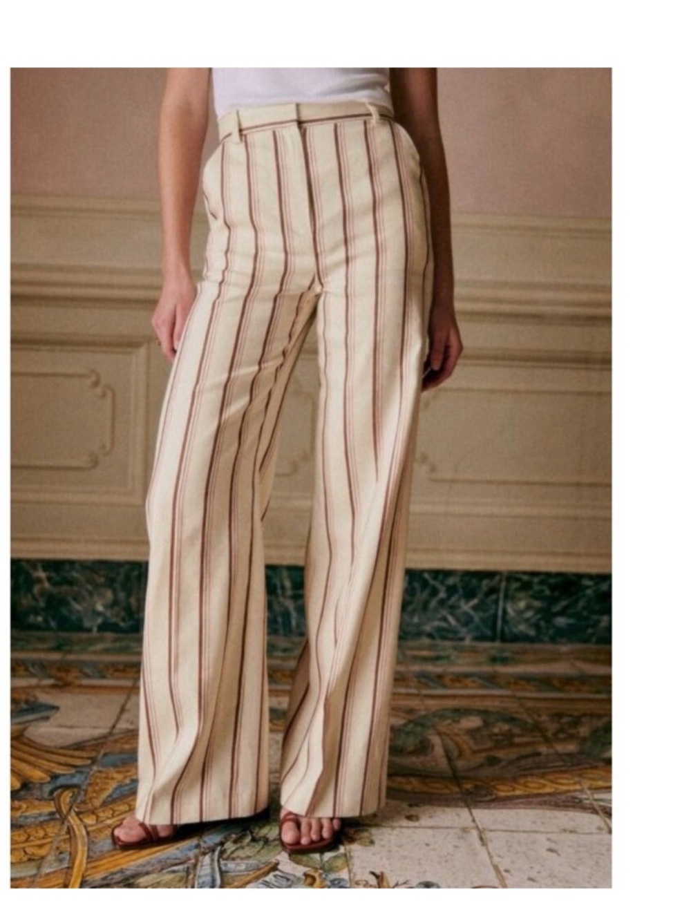 Sezane Cream Striped Wide-Leg Trousers (10)